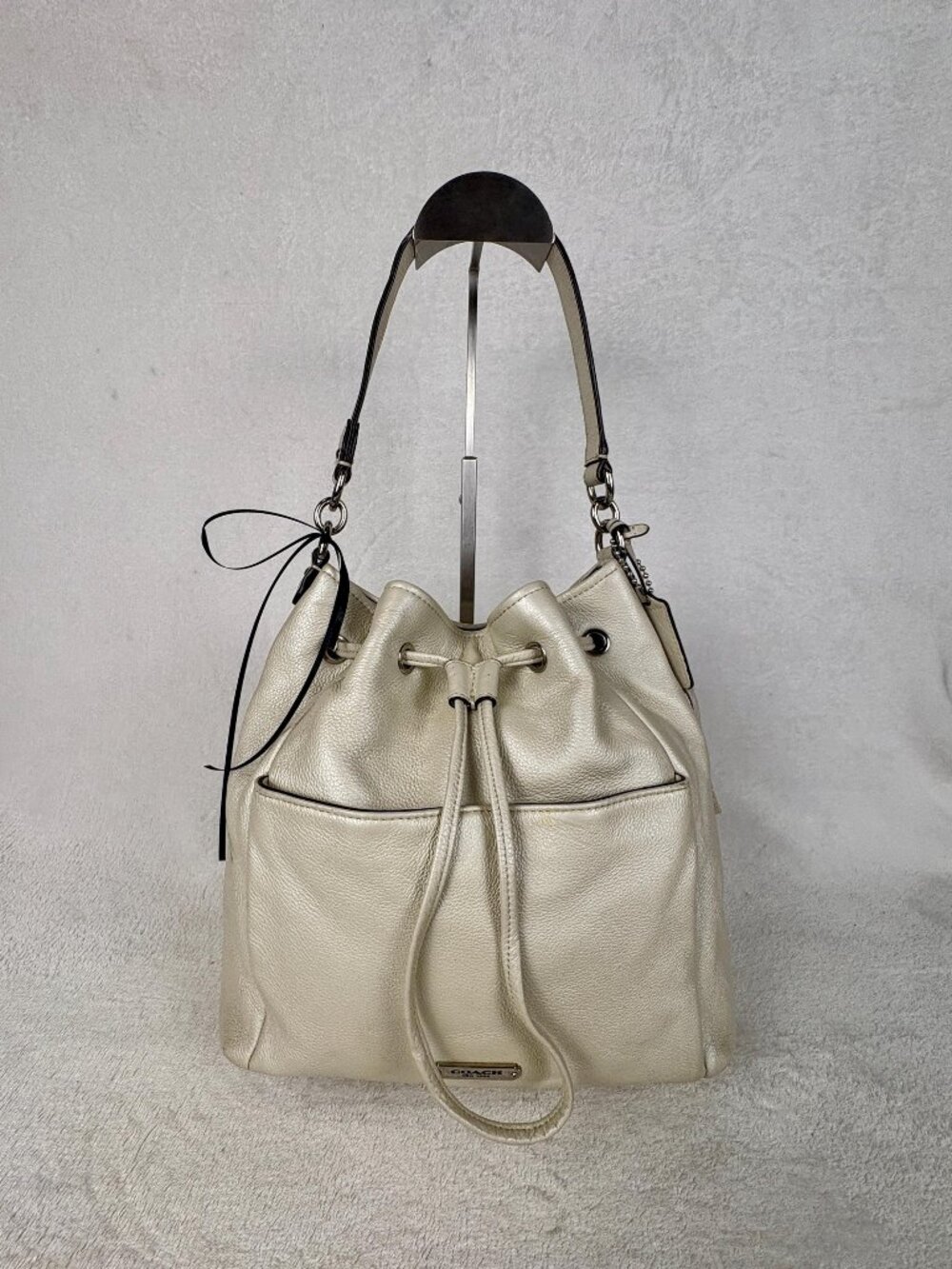 Coach Avery Drawstring Bucket in Ivory Pearlescent Pebble Leather